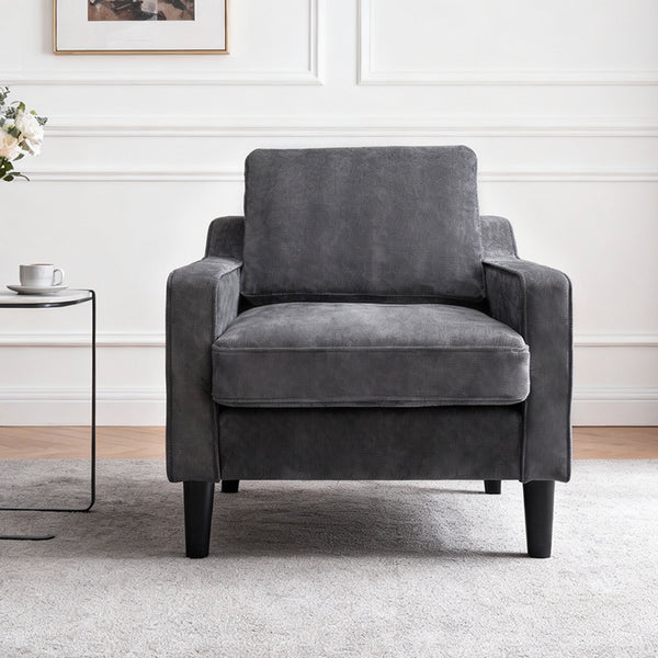 English Elm Living Room Linen Accent Chair Mid Century Modern with Tapered Wood Legs Compact Seat W5052P411380