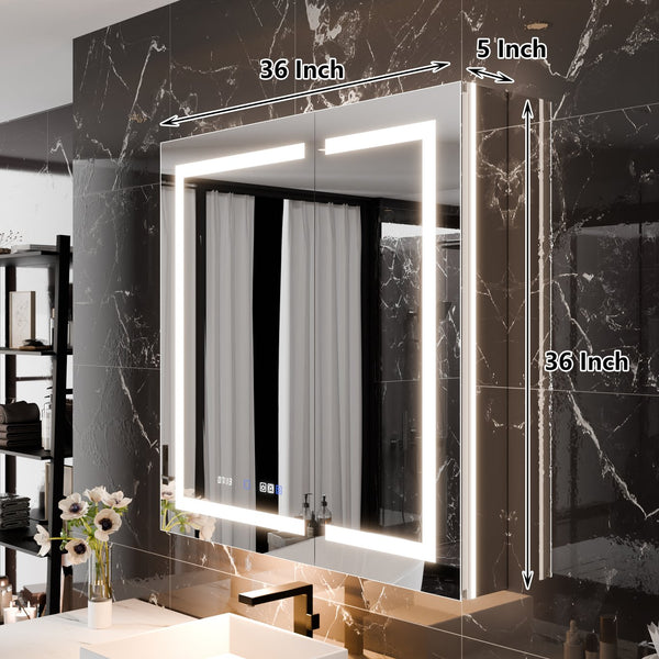 English Elm Smart Led Medicine Cabinet with Anti-fog Gfci Outlet Dimming Bathroom Storage W637P148122