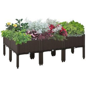 English Elm Outsunny 6-Piece Elevated Garden Bed Kit - Self-Watering Planters For Easy Outdoor Gardening Fun! W2225P174397-GIGA