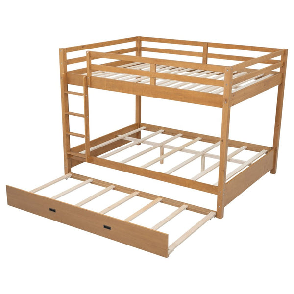 English Elm Wood Queen Size Bunk Bed With Trundle & Ladder – Stylish, Durable Sleeping Solution For All Ages N7090004008D-GIGA