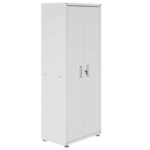 English Elm Rolling Metal Garage Cabinet with Locking Doors Diamond Texture Industrial Storage White B365P398228