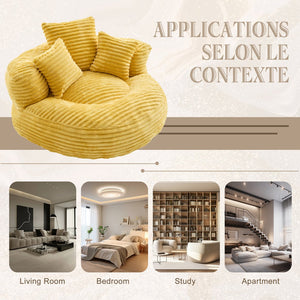 English Elm Bean Bag Sofa Oversized Corduroy Floor Lounge Chair with Armrests Pillows Foam Fill Mustard Yellow W395P426812