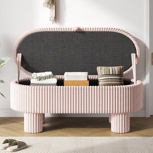 English Elm Modern Corduroy Upholstered Storage Bench with Lift Top Lid for Bedroom Entryway Pink N719P305624P