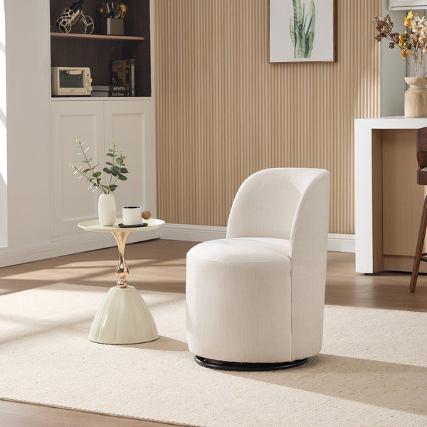 English Elm Set Swivel Barrel Accent Chair Armless Linen Upholstered Compact Seat for Dining Vanity Bedroom Beige W3244P454053