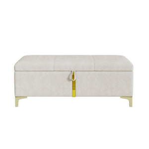 English Elm 2-pieces Queen Platform Bed Set Pu Upholstered Hydraulic Storage with Gold Accent Ottoman N733S362242A