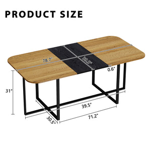 English Elm Sn-rgt200-8-wdbk Two-tone Wood Grain Rectangular Dining Table with Geometric Metal Base W3875P372902