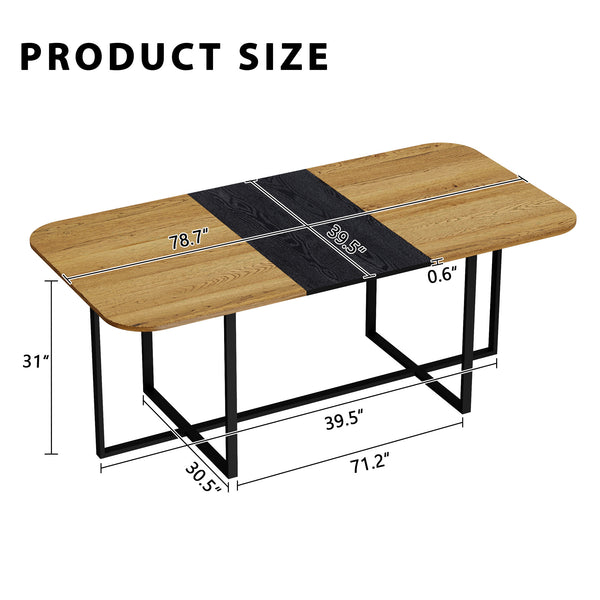 English Elm Sn-rgt200-8-wdbk Two-tone Wood Grain Rectangular Dining Table with Geometric Metal Base W3875P372902