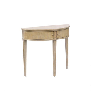English Elm Storage Console Table Reclaimed Wheat 36" — Vintage Demilune Entry Accent w/ Fluted Doors & Bronze Knobs B035P148426