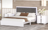 English Elm Queen Size Upholstered Bed With Led Light,Modern Platform Bed With With Velvet Headboard,White