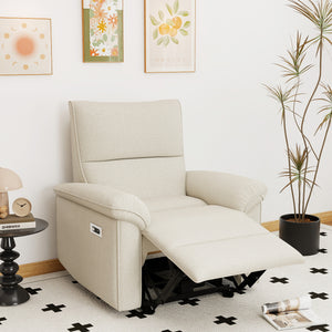 English Elm Wall Zero Wall Power Recliner Chair with Overstuffed Backrest, USB Type-C Charging Port, Space-Saving Electric Recliner for Small Rooms Beige+Grey W1028S00053