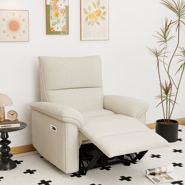 English Elm Wall Zero Wall Power Recliner Chair with Overstuffed Backrest, USB Type-C Charging Port, Space-Saving Electric Recliner for Small Rooms Beige+Grey W1028S00053