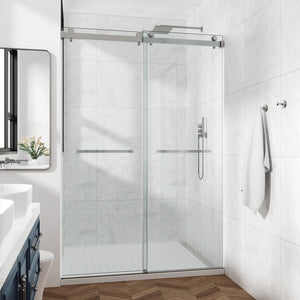 English Elm 60*66" Frameless Double Sliding Shower Door with 10mm Tempered SGCC Glass, Leak-Free 304 Stainless Hardware Brushed Nickel T3177P320584
