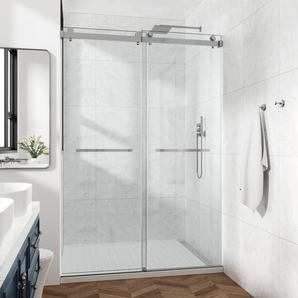 English Elm 66*76" Frameless Double Sliding Shower Door with 10mm Tempered SGCC Glass, Leak-Free 304 Stainless Hardware Brushed Nickel T3177P320593