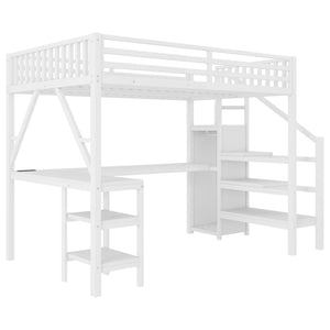 English Elm Metal Full Loft Bed with L Shaped Desk Wardrobe Rgb Lighting and Usb Charging White W2593S00054