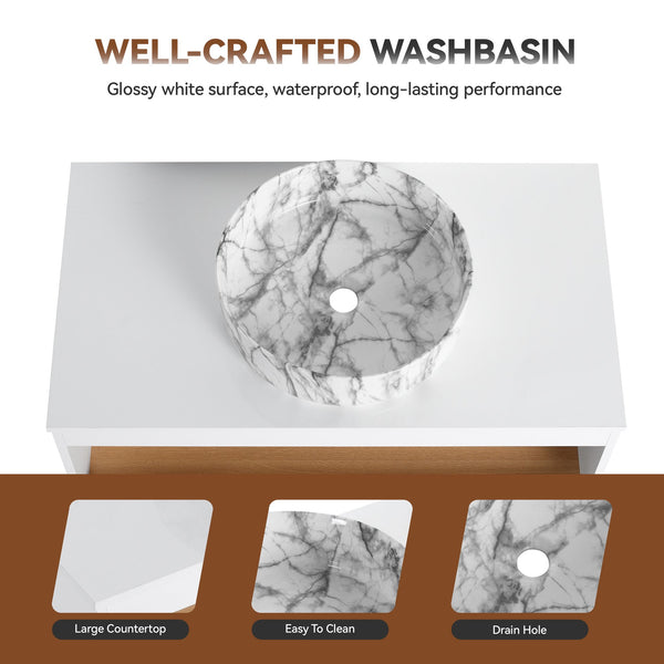 English Elm 36" Floating Bathroom Vanity Light Oak Modular Cabinet with Gel Coat Integrated Sink Grey+White,White + Light Oak W3450S00064