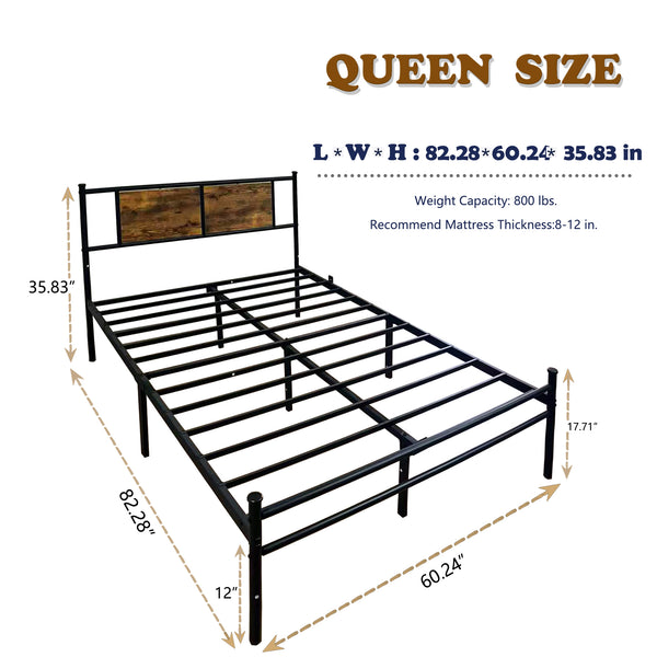 English Elm Queen Victorian Platform Bed Wood Paneling Metal Frame with Under Bed Storage Space W3286P308822
