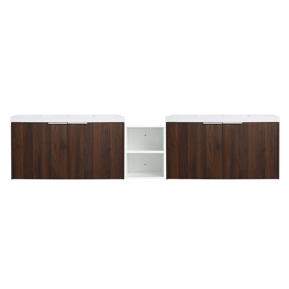 English Elm 84 Inch Wall Mounted Vanity with Dual Resin Sinks, Soft Close Doors, Metal Handles, Ample Storage Space California Walnut W999S00191