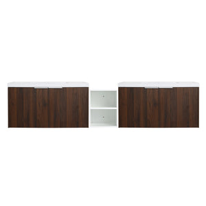 English Elm 84 Inch Wall Mounted Vanity with Dual Resin Sinks, Soft Close Doors, Metal Handles, Ample Storage Space California Walnut W999S00191