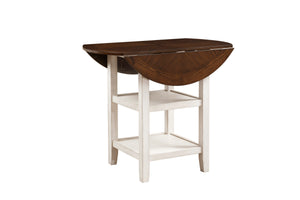 English Elm White White-Wash & Dark Cherry Counter Height Drop-Leaf Table with Dual Shelves, Space-Saving Rustic Charm B011P239558
