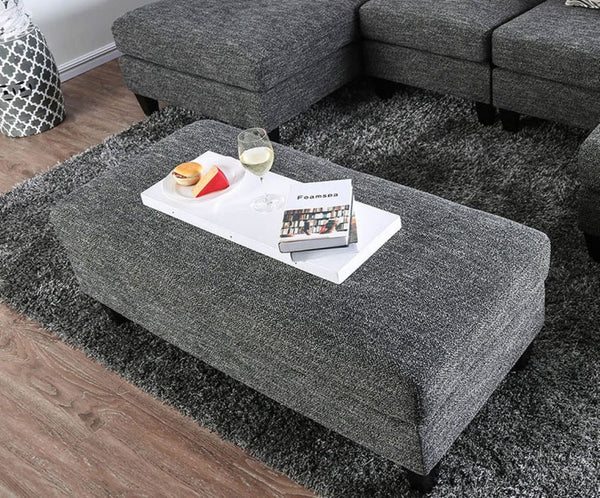 English Elm Gray Chenille 5pc Sectional Sofa Set with Chaise Ottoman & Patterned Pillows, Plush High-Density Comfort, Tapered Legs B2741S00063