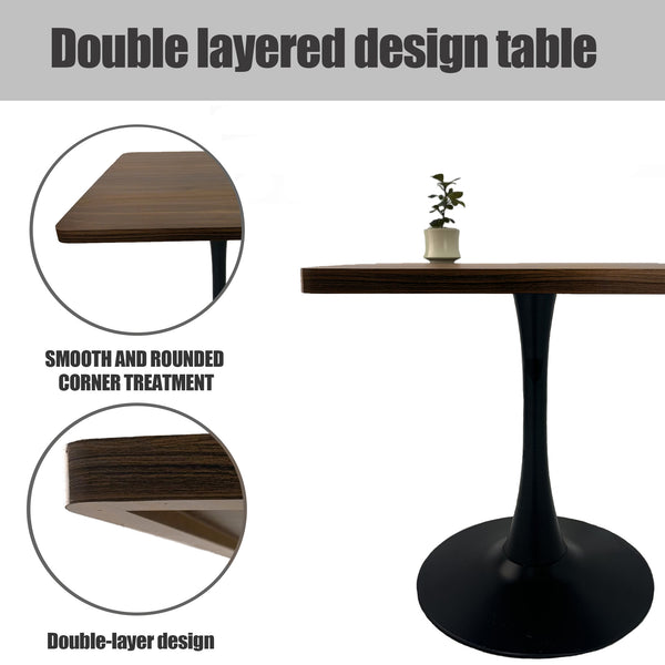 English Elm Square Tulip Pedestal Bistro Table Walnut Finish Mid Century Style for Compact Spaces W2641P460034