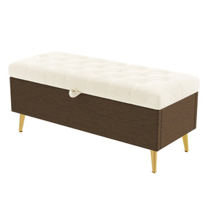 English Elm Modern Boucle Tufted Storage Ottoman Bench with Gold Legs for Bedroom or Entryway Beige N719P305620A