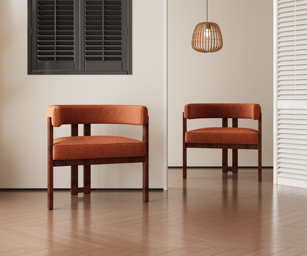 English Elm Modern Chenille Barrel Dining Chair with Metal Base, Plush Foam Seat, Compact Accent Seat for Home Orange W395P233458