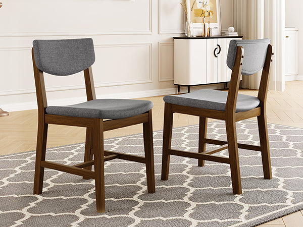 English Elm 4-piece Farmhouse Solid Wood Dining Chairs Upholstered Gray Fabric Curved Back Seating Walnut N752P368504D
