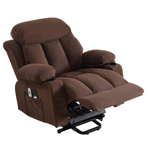 English Elm Power Lift Recliner Chair with Heat & 4-Point Massage, USB Port, Cup Holders, Remote for Living Room Brown W1521P303243