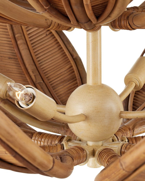 Currey & Company Cubana Two-tier Chandelier - Hand-crafted Rattan Leaves With Warm Glow, Adjustable Height, Elegant Design Natural Rattan ,Wrought Iron 9000-1298-currey-company