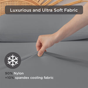 JLA Home Main Street - Cooling breathable 3pc sheet set with silky nylon-spandex stretch, moisture-wicking comfort for sleep Gray OLX10-0024