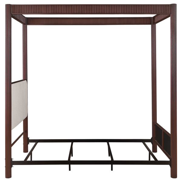 English Elm Tova Eastern King Canopy Bed with Upholstered Panels and Grooved Metal Posts B062P451993