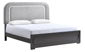 English Elm Wave King Bed Upholstered Fabric Headboard with Led Accents and Wenge Wood Frame B078S00703