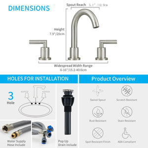 English Elm Bathroom Faucet Brushed Nickel 2 Handle Widespread Sink Faucet With 360° Swivel Spout & Drain T3177P277502