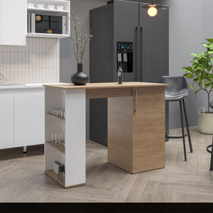 English Elm Allen 47.4" Wide Kitchen Island with Cabinet & 5 Shelves, Multi-Color Worktop for Dining Prep Storage B200P286929