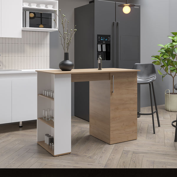 English Elm Allen 47.4" Wide Kitchen Island with Cabinet & 5 Shelves, Multi-Color Worktop for Dining Prep Storage B200P286929