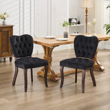 English Elm French Vintage Tufted Upholstered Fabric Dining Chair,Set Of 2,Black,Sw1869Bk