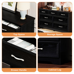 English Elm Modern Sleek 3-Drawer Chest with Antique Gold Knobs, Waterproof MDF, Anti-Tip Safety, Spacious Organizer Black W1668P182250