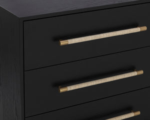 Sunpan Tarrant Dresser - Modern Black Oak Design with Raffia Wrapped Handles and Elegant Curves for Style
