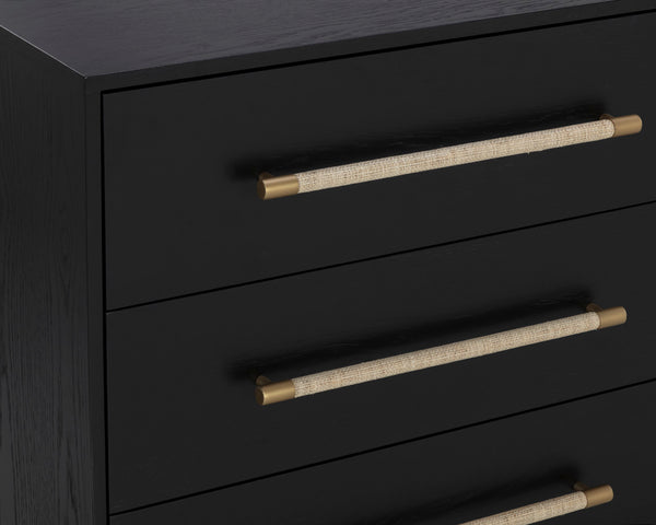 Sunpan Tarrant Dresser - Modern Black Oak Design with Raffia Wrapped Handles and Elegant Curves for Style