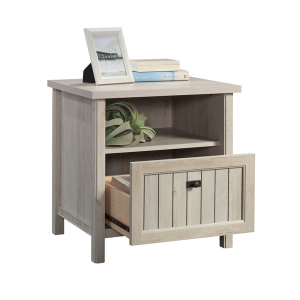 English Elm Night Stand - Stylish Gray Finish, Compact Design With Drawer & Shelf For Organized Bedroom Storage B356P402791