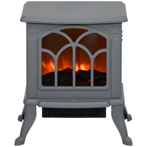 English Elm HOMCOM Freestanding Electric Fireplace Stove with Realistic Flame, 750/1500W Heat, Safety Features Gray W2225P229239