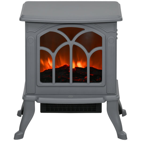 English Elm HOMCOM Freestanding Electric Fireplace Stove with Realistic Flame, 750/1500W Heat, Safety Features Gray W2225P229239