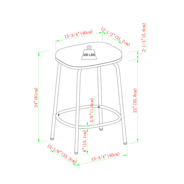 English Elm Walker Edison - Modern Counter Stool Set of 2 with Upholstered Foam Seats, Powder-Coated Steel, Stable Levelers Ivory 30.75 L x 21.75 W x 5.75 H B185P168932
