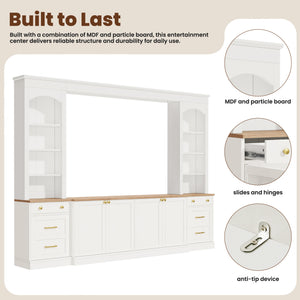 English Elm Farmhouse Arched Wall Entertainment Unit Wood Grain Media Console Fits Tvs to 70in White N721S000079K