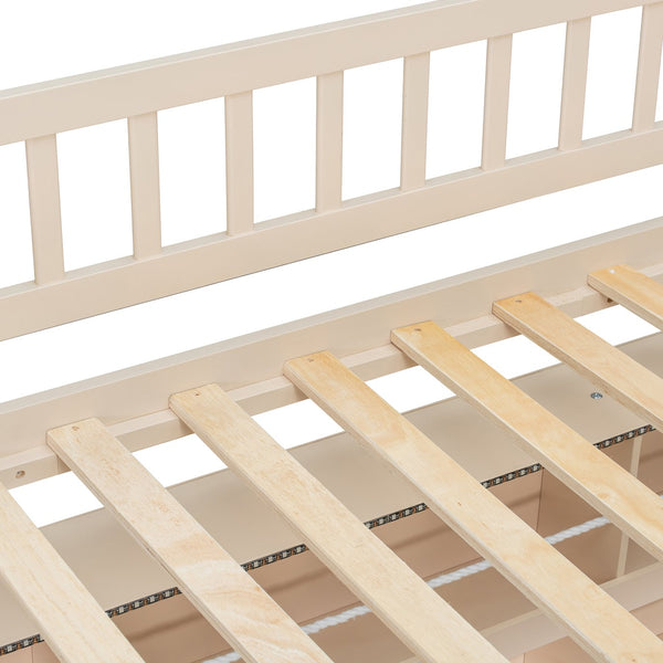 English Elm Twin Xl Over Queen Bunk Bed with Led Lighting Shelving and Pegboard Pinewood Frame Beige LT000280AAA