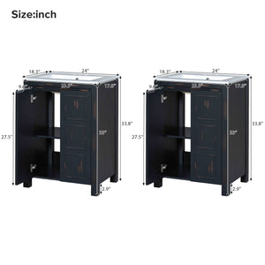 English Elm 48" Vintage Style Bathroom Vanity Cabinet with Ceramic Sink, Soft-Close Doors, Adjustable Shelf, Espresso Finish N729P000003P