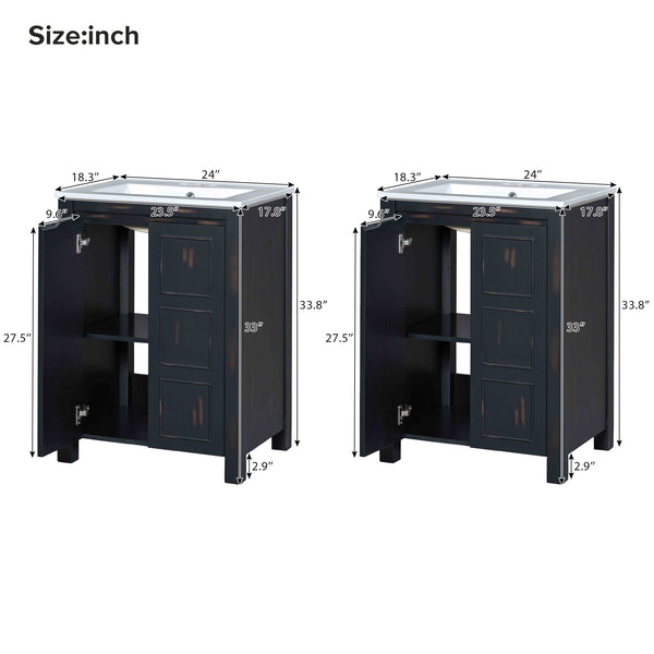 English Elm 48" Vintage Style Bathroom Vanity Cabinet with Ceramic Sink, Soft-Close Doors, Adjustable Shelf, Espresso Finish N729P000003P