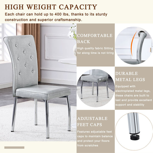 English Elm A Set of 2 Crystal Button Faux Leather Dining Chairs with Embossed Croc Texture W3226P340254