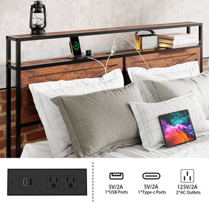 English Elm Queen Metal Platform Bed with 12 Storage Drawers Bookcase Headboard and Rgb Lighting W636S00010